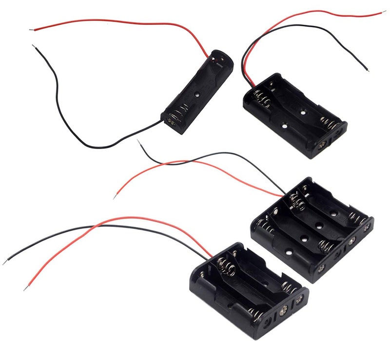 LampVPath (Pack of 4 AA Battery Holder Bundle: Single 1AA 2AA Battery Holder, 3AABattery Holder with Wire, 4AABattery Holder with Leads Wires - Image 1
